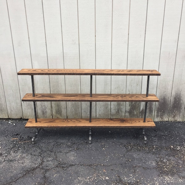 Steam Pipe Bookshelf Industrial Three Shelf Curio with Reclaimed Wood Black Iron Pipe Bookshelf Freestanding Console Bookshelf