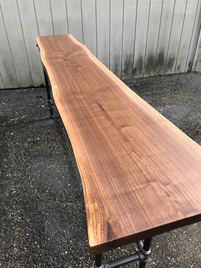 Live Edge Walnut Table with Reclaimed Wood & Bar Height Living Edge Sofa Table Walnut with Live Edge Countertop image 8