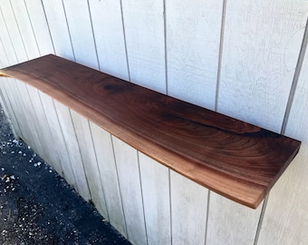 Walnut Floating Shelf, Open Kitchen Shelf, Wood Open Floating Shelf, Wall Mounted Bench, Wall Mounted Desk