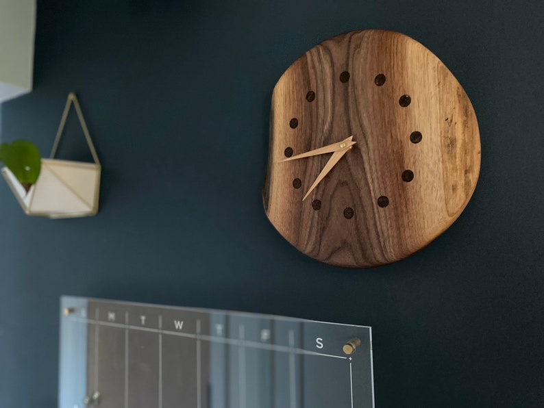 Unique Wall Clock Silent Wall Clock Wood Wall Clock Gift Oak Maple Walnut Round Slab Clock image 1