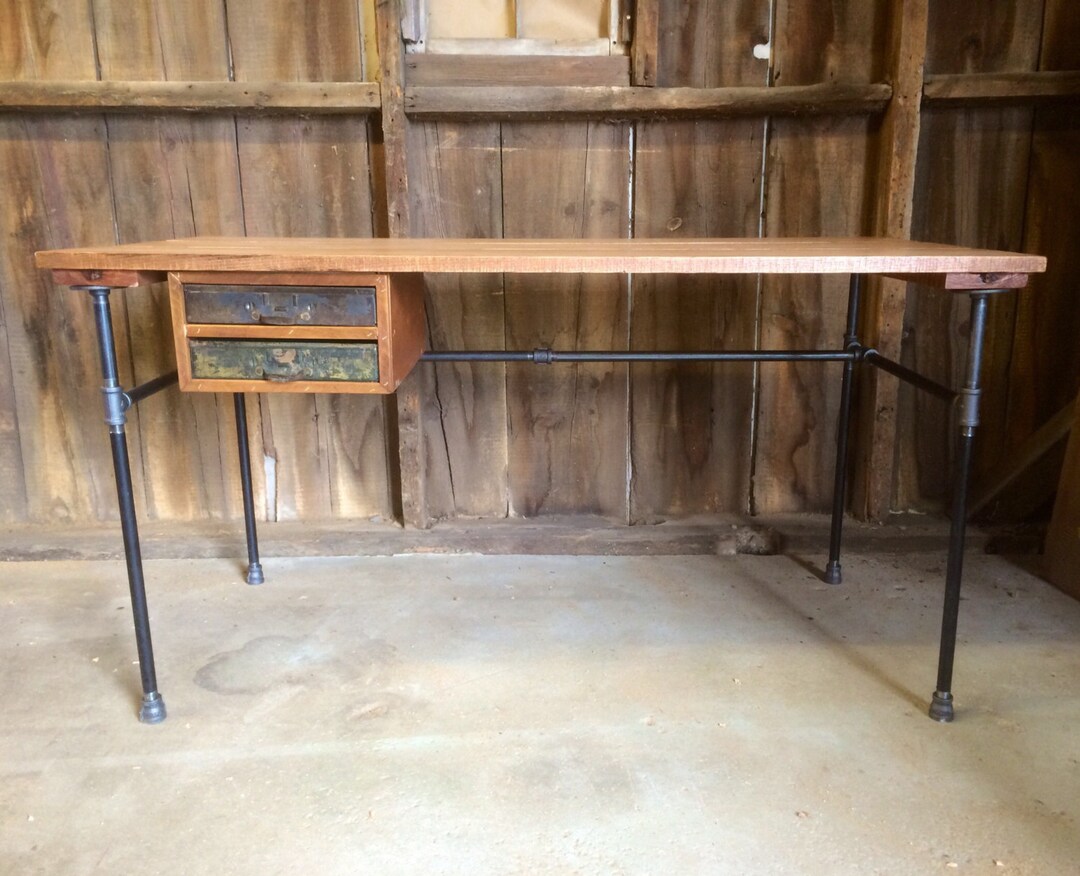 Reclaimed Wood Industrial Desk: Rustic Modern Office, Optional Drawer ...