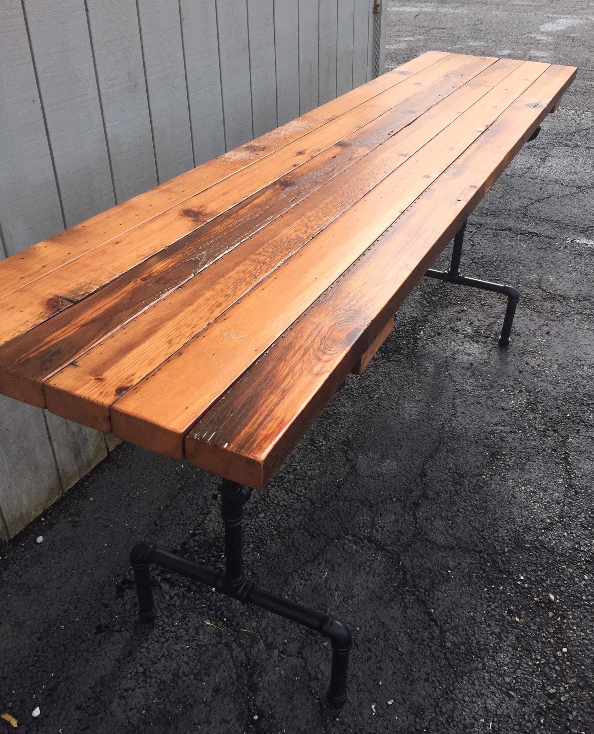 Reclaimed Wood Trestle Table With Iron Base Farmhouse Style | Etsy