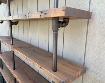 Industrial Rustic Bookcase Unit: Reclaimed Wood and Pipe Book Shelf, Custom Shelving 8ft