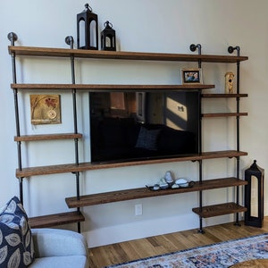 Authentic Reclaimed Wood & Pipe Wall Shelf | Industrial Bookcase, Custom Size Bookshelf