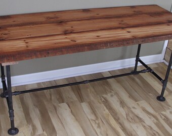 Reclaimed Wood Office - Rustic Solid Wood Desk - Industrial Table Metal Legs Pipe
