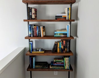 Wood Bookshelf Hemingway Wall Mount Bookcase Reclaimed Wood Bookshelf Pipe Wall Bookshelf Shelf Built In Industrial Shelving Store Display