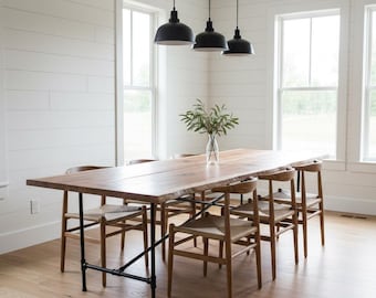 Live Edge Black Walnut Dining Table, Rustic Solid Wood, Industrial Bar Table