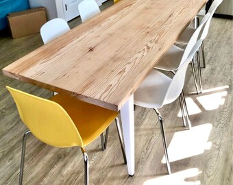 Reclaimed Wood Dining Table: Modern Light Wood with White Legs
