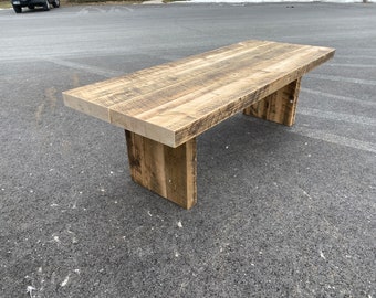 Reclaimed Beam Pedestal Table - Rustic Wood Floating Beam Table -  Long Wide Wood Table