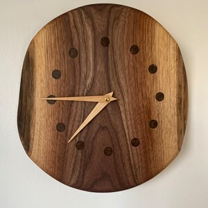 Unique Wall Clock Silent Wall Clock Wood Wall Clock Gift Oak Maple Walnut Round Slab Clock image 9