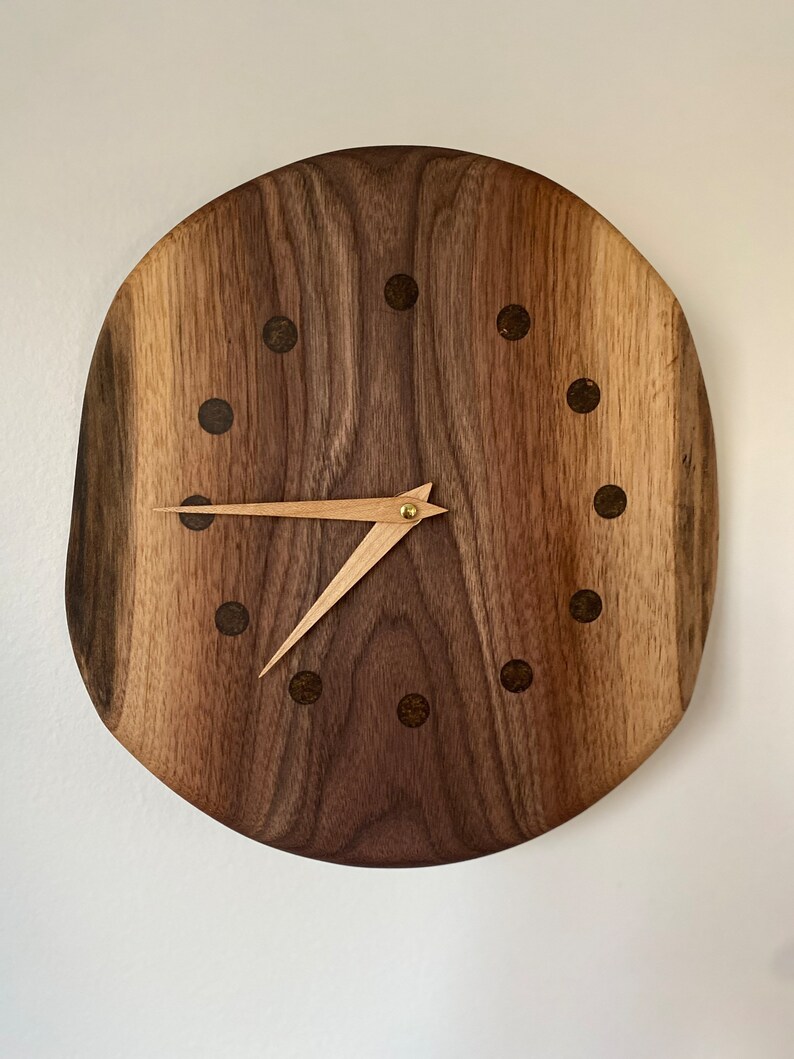 Unique Wall Clock Silent Wall Clock Wood Wall Clock Gift Oak Maple Walnut Round Slab Clock image 9