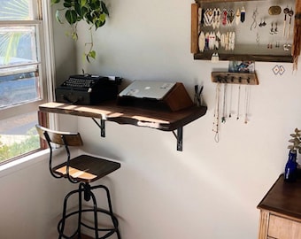 Live Edge Wall Mounted Desk - Walnut Table Shelf - Reclaimed Wood Floating Desk - Walnut Table The Lodge Mantel