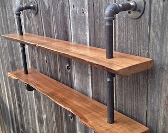 Living Edge Double Bookshelf Reclaimed Wood Industrial Steampunk Curio Shelf Wall Mounted  Bookcase