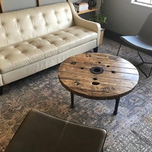 Round Wood Table Spool Coffee Table Industrial Upcycled Wire Spool Industrial Cart