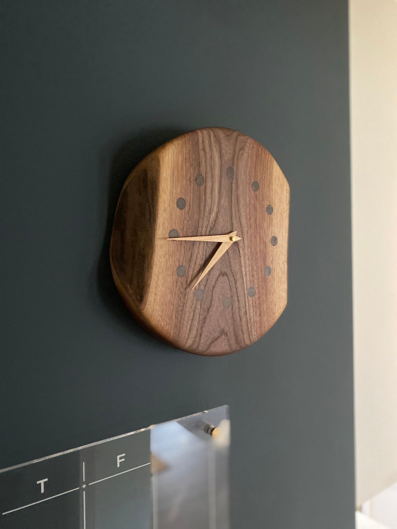 Unique Wall Clock Silent Wall Clock Wood Wall Clock Gift Oak Maple Walnut Round Slab Clock image 10