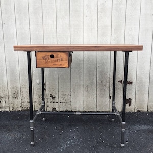 Walnut Desk with Live Edge - Reclaimed Wood Desk with Drawer - Walnut Industrial Sit-Stand Desk with Keyboard Tray