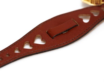 Vintage Brown Genuine Leather Watch Band NOS Bracelet Heart Band