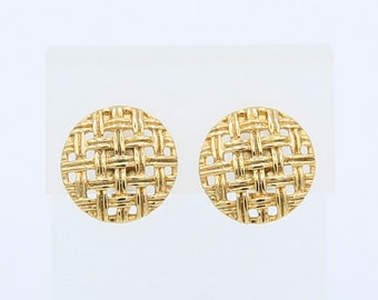 Vintage 1981 Sarah Coventry BASKETWEAVE Earrings Gold Tone Clip On Button Rare!