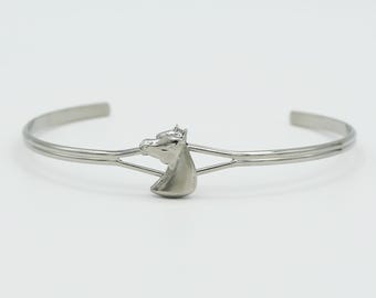 Vintage Silver Tone Horse Cuff Bracelet: Tiny NOS Equestrian Bangle