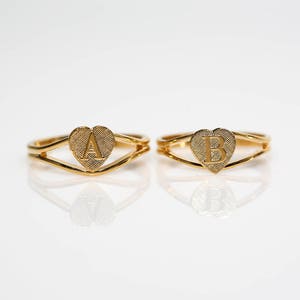 Vintage Gold Tone Initial Heart Ring - Adjustable Letter Ring