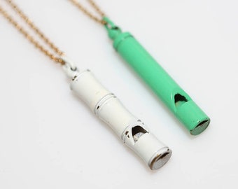 Whistle Necklace - Vintage Metal - Green or White