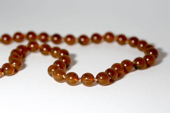 Vintage Coffee Bean Necklace - NOS Brown Plastic Beaded Necklace Hidden Clasp