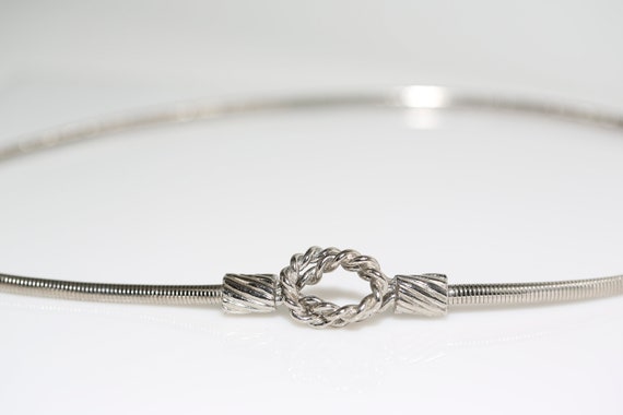 Vintage Silver Knot Coil Belt Twisted Rope Loop Buckle Snake Belt Silver Tone NOS