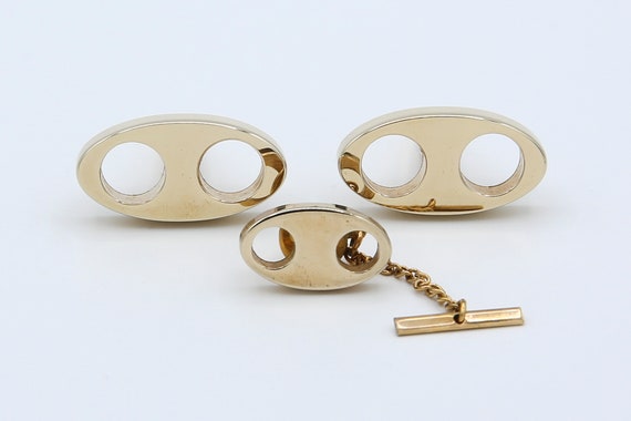 Vintage 1972 Sarah Coventry SWITZERLAND Men's Tie Tac With Chain and Cuff Links Set Gold Tone Formal Wear Accessory Vintage RARE