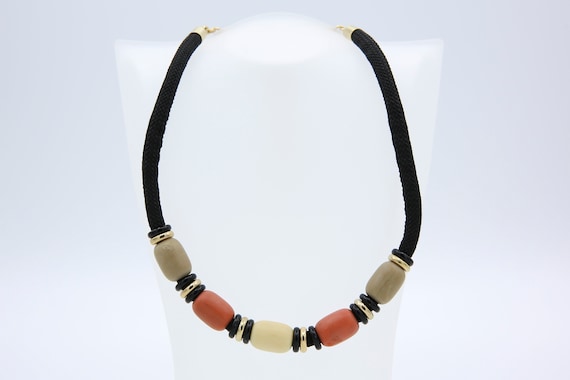 Vintage 1977 Sarah Coventry ON THE MOVE Beaded Necklace Rope Gold Tone Black Rare