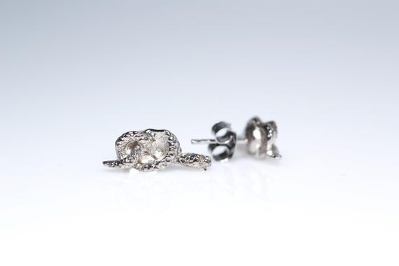 Vintage Pretzel Snake Earrings Silver Tone Tiny Textured NOS Studs