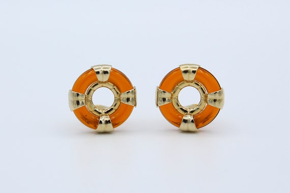 Vintage 1975 Sarah Coventry HOLIDAY CIRCLES Gold Tone Earrings Brown Clip On Rare!