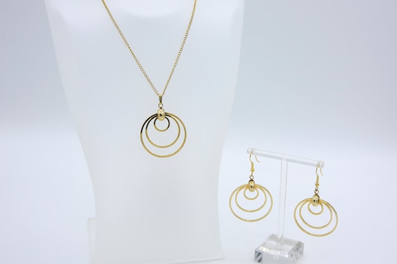 Vintage 1969 Sarah Coventry GOLDEN GYPSY Necklace Pierced Earrings Gold Tone Set Rare!