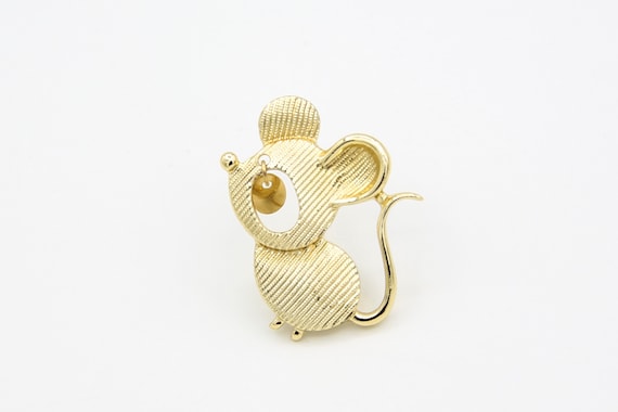 1976 Sarah Coventry "Squeaky" Mouse Pin Brooch Gold Tone RARE Vintage 70s