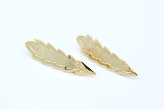 Feather Barrette Pair – Shiny Gold – Vintage NOS