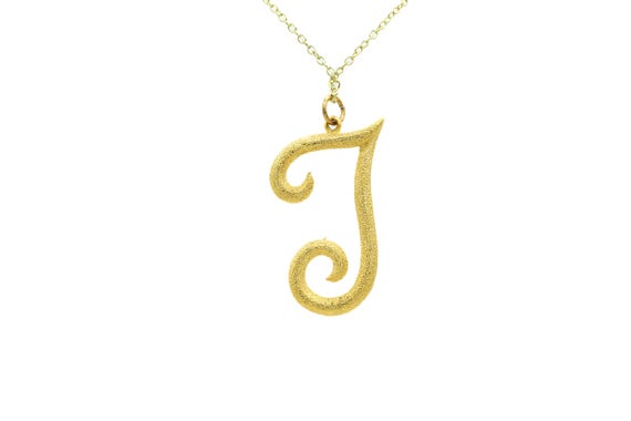 Vintage Large Gold Initial Letter T Pendant Charm Necklace Bling Gold Tone Chain