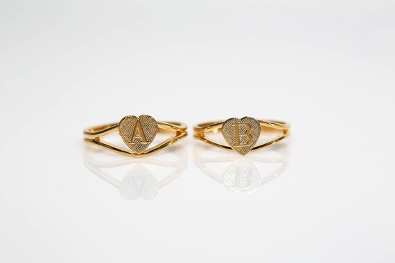 Vintage Gold Initial Heart Ring NOS Letter B Ring Adjustable Gold Tone Dainty