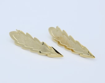 Feather Barrette Pair – Shiny Gold – Vintage NOS