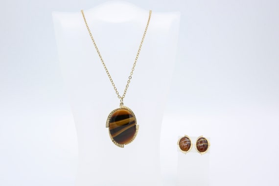 Vintage 1973 Sarah Coventry CARAMELTONE Necklace Clip On Earrings Brown Gold Tone Set Rare!
