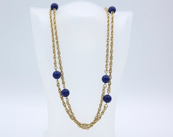 Vintage Sarah Coventry 1975 VICTORIA BLUE Blue Bead Chain Necklace Gold Tone Rare!
