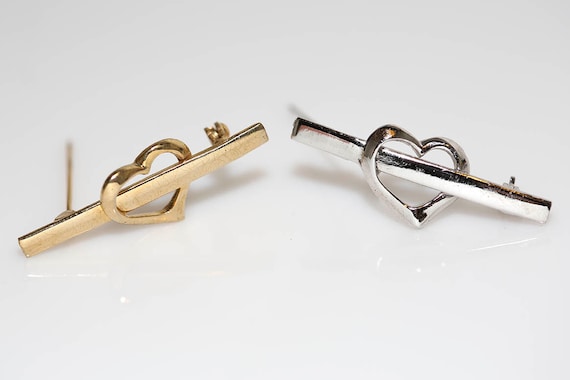 Vintage Cross My Heart Pin - Silver or Gold NOS