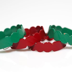 Scalloped Hoops in Red and Green - Vintage NOS Metal Pierced Ear Hoop Earrings