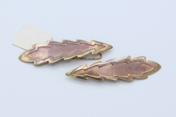 Feather Barrette Pair – Antique Gold – Vintage NOS Hair Clip