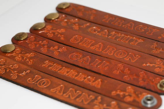 Vintage Genuine Leather Name Bracelets NOS Snap Closure