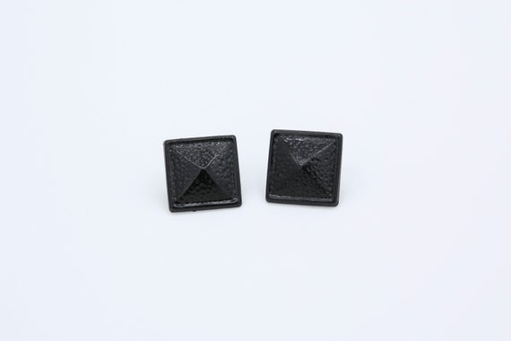 Vintage 1980s Square Pyramid Stud Earrings in Black- NOS
