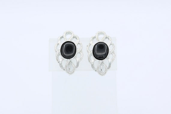 Vintage 1972 Sarah Coventry BLACK REFLECTIONS Ear… - image 1