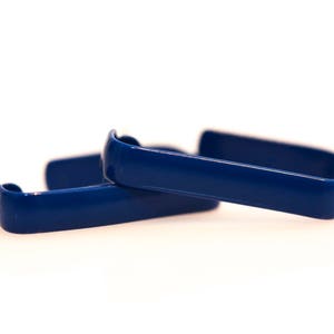 Vintage Blue Enameled Metal Dee Earrings - NOS 1980s Rectangle Hoops Pierced Post Earrings