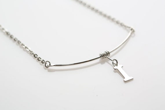 Vintage Initial Bar Necklace NOS Silver Tone Char… - image 2