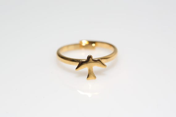 Vintage Soaring Bird Dove Gold Tone Ring Adjustable NOS