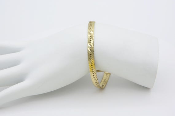 Vintage 14k Gold Plated Herringbone Chain Bracelet 8.5" 1980s Retro NOS