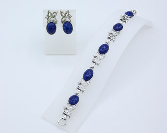 Vintage 1962 Sarah Coventry BLUE HAWAII Bracelet Clip On Earrings Blue Silver Tone Set Rare!